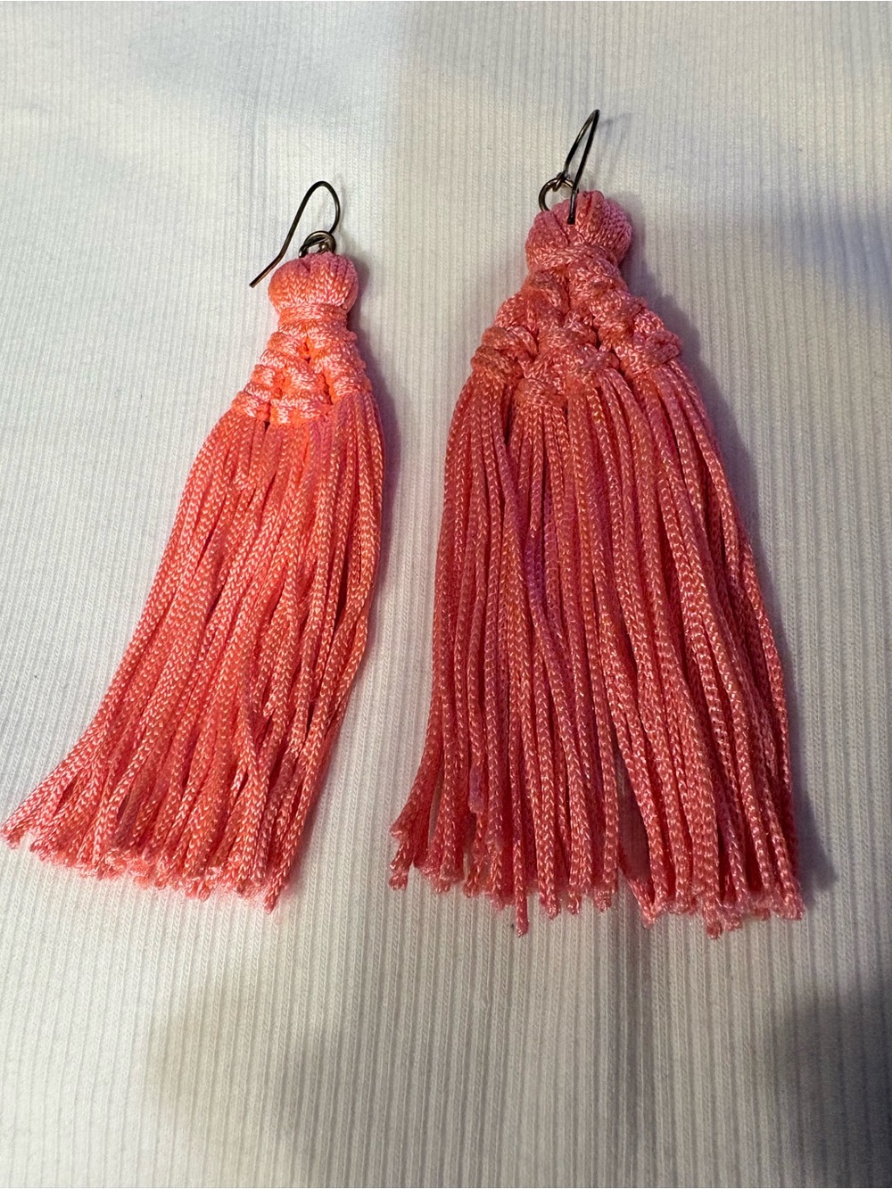 Salmon Pink Tassel Drop Earrings.